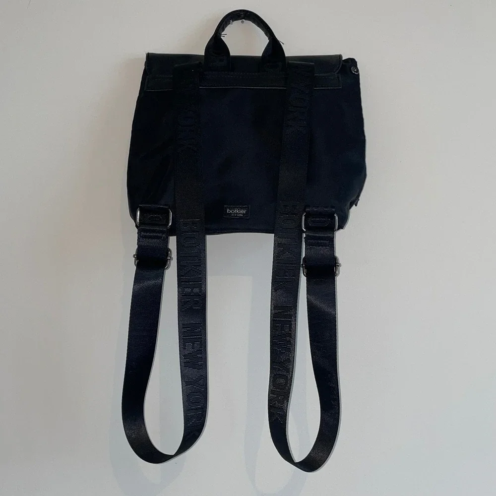 Botkier New York Black Nylon Leather Trim Backpack Front Zip Pockets